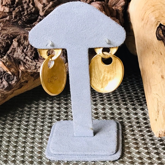 Vintage SIGNED P.E. MCM Costume Gold & Silver Tone Geometric Shape Drop Earrings - Picture 8 of 10